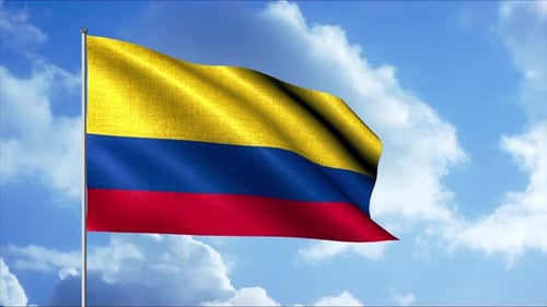 Seamlessly Looping Waving Colombian Flag in Blue Sky