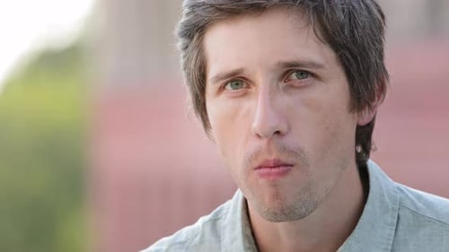 Man Eating Red Apple, Close Up