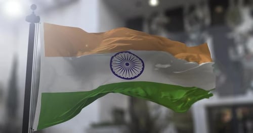 Realistic India Flag Waving on Pole