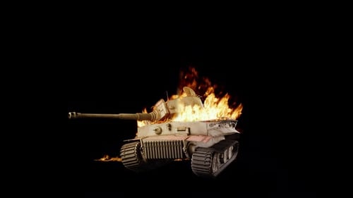 Burning Military Tank with Alpha Channel
