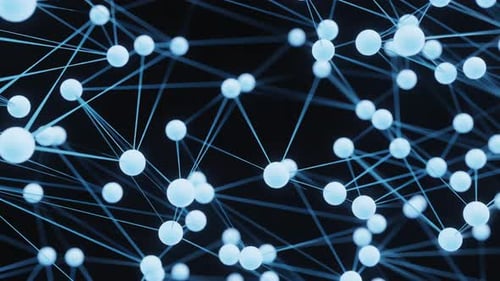 Abstraktes Molekülnetzwerk auf isoliertem schwarzem Hintergrund
