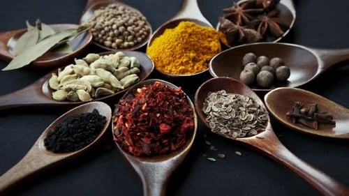 Assorted Spices in Wooden Spoons Close-Up