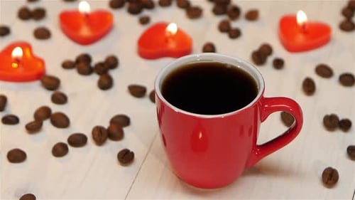 Coffee Mug with Heart Shaped Candles