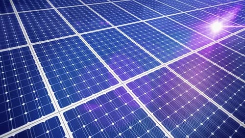 Animated Solar Panels with Bright Sun Reflection