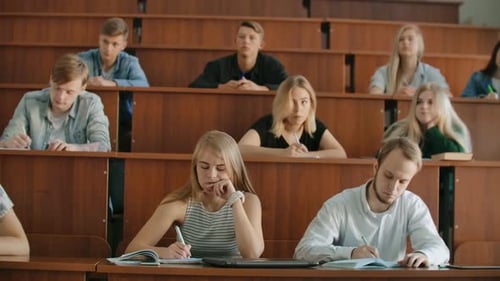 Students Studying in Lecture Hall at University