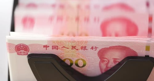 Machine Counting Bank Notes, Close Up Shot