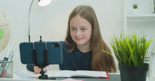 Online Learning Distance Lesson Education at Home Technology for Schoolgirl