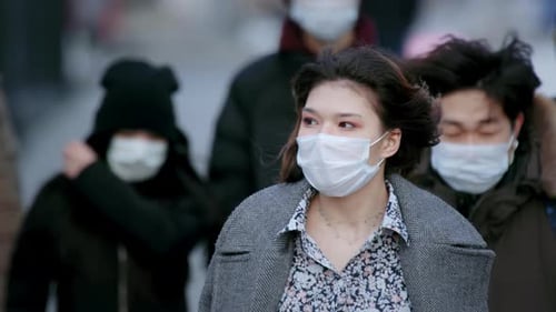 Corona Virus. Coronavirus. People Crowd Street City Outdoor Walk. Mask Public