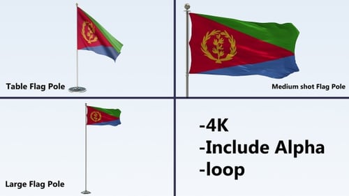Eritrea Flag Waving Animation with Alpha Channel and Multiple Pole Types