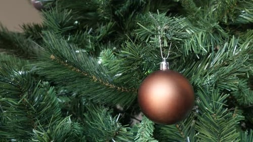 Close-up of Christmas Eve and day tree with beautiful matte ornament 4K 2160p 30fps UltraHD footage