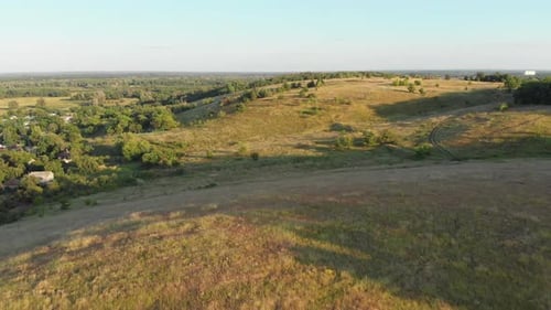 Aerial View of Green Fields and Hills on the Countryside, Green Valley, Village Skyline