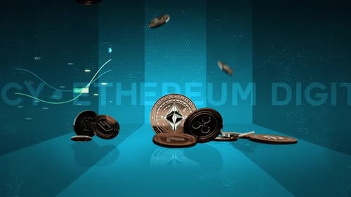 Dynamic Digital Currency Coins with Financial Data Graph Animation