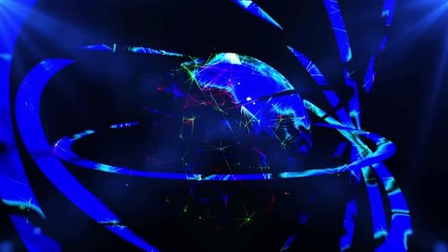 Futuristic Digital Globe with Plexus Network and Rotating Rings