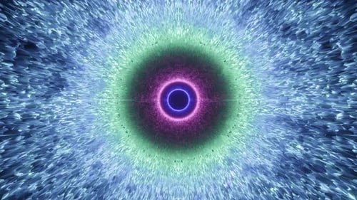 Energy tunnel. Abstract portal. Colorful swirl. Moving through neon lights. Blue and violet lights.