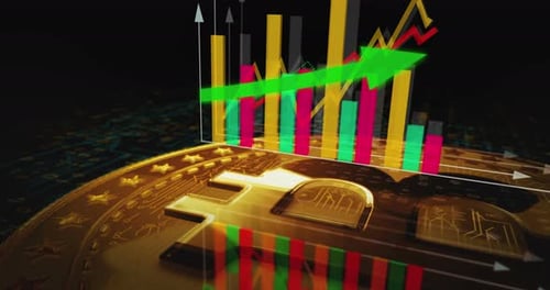 Bitcoin BTC cryptocurrency golden rotating coin loop on chart