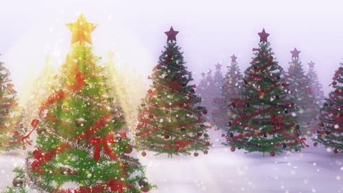 Sparkling Christmas Trees in Snowy Winter Wonderland