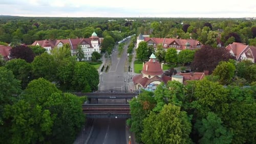 yellow S-Bahn train runs over a bridge
Beautiful aerial view flight stable tripod drone footage
of m
