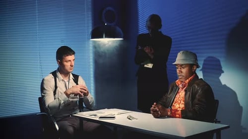 Tense Police Interrogation Under a Lamp