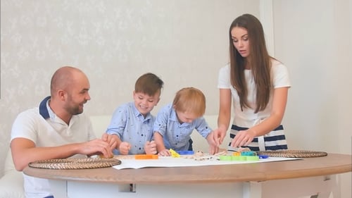 Family Playing with Clay at Home