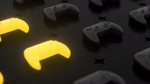 Black joysticks on a black textured surface