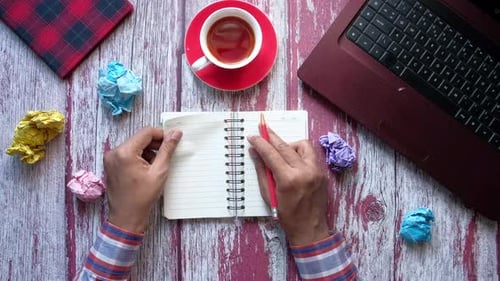 Crumpled Paper Ball Writing Notepad Wooden Table