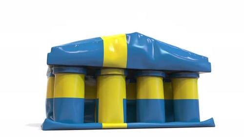 Deflating Bank or Government Building with Flag of Sweden