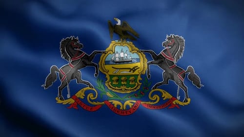 Waving Pennsylvania State Flag with Official Coat of Arms