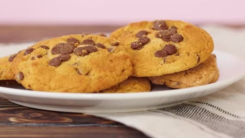 Delicious Chocolate Chip Cookies on a White Plate