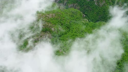 Fly Over Clouds Beautiful Untouched Mountain Forest Natural Morning Nature Background