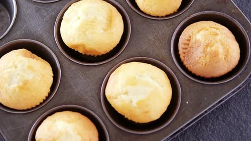 Plain cupcakes in baking tray