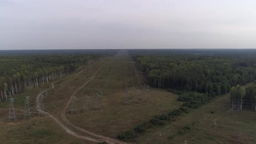 Aerial view of industrial high voltage electricity power line. 02