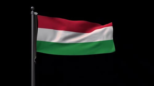 Realistic Hungary Flag Waving Animation on Flagpole