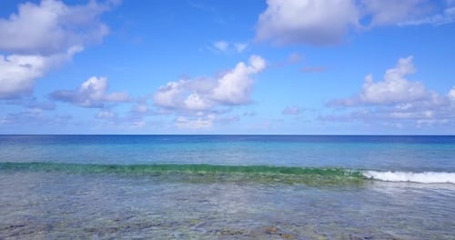 Vuele durante el día sobre una vista limpia de una playa paradisíaca de arena blanca y un fondo de agua azul turquesa