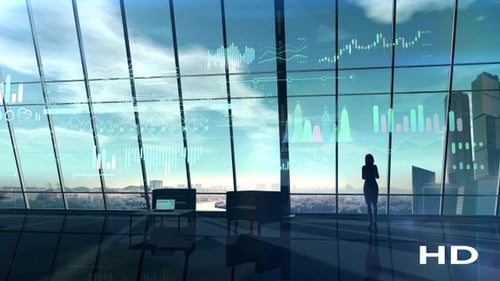 Femme d'affaires parcourt les données infographiques virtuelles HD
