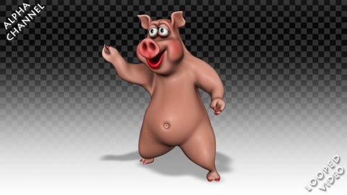 Happy Dancing Cartoon Pig Character Loop Animation