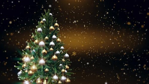 Festive Christmas Tree with Gold and Silver Ornaments Loop Background