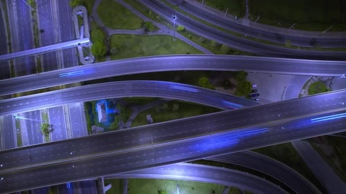 4K : Aerial Hyper lapse drone view of road junction with moving cars.