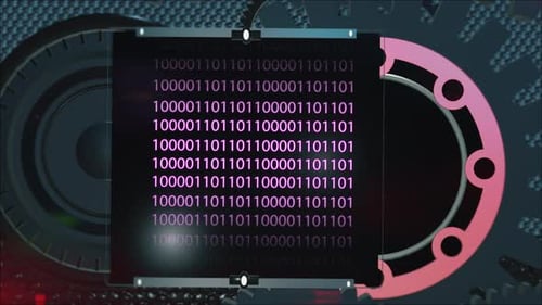 Mecanismo con pantalla con números, ceros y unidades de animación.