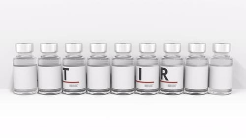 Rotavirus Text Reveal on Medical Vials Animation