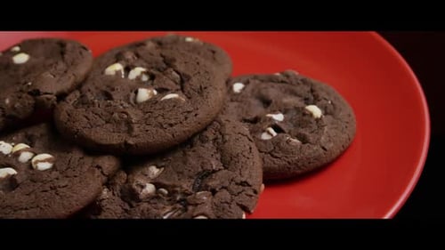 Chocolate Chip Cookies on a Red Plate