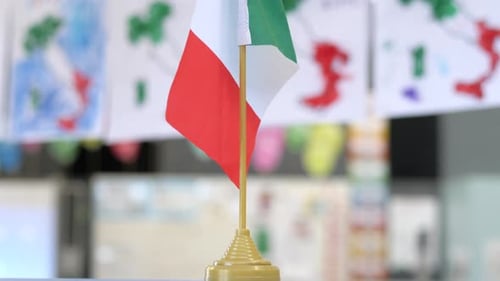 Italian Flag in Classroom Close Up