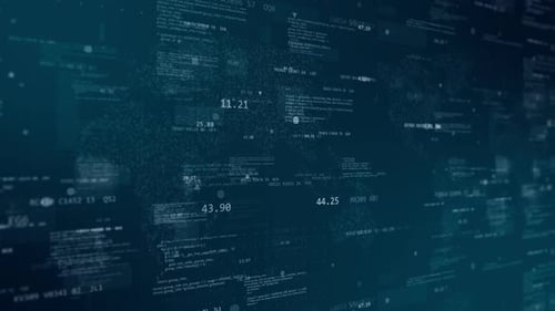 Blue digital cyberspace with program code on futuristic map background technology background