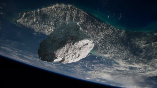 Realistic Asteroid Rotating in Space Above Earth