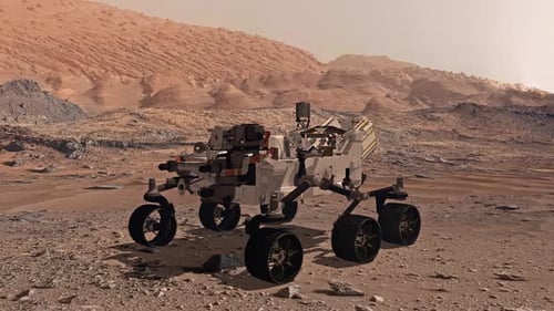 3D Mars Rover Deploying Scientific Instruments on Red Planet