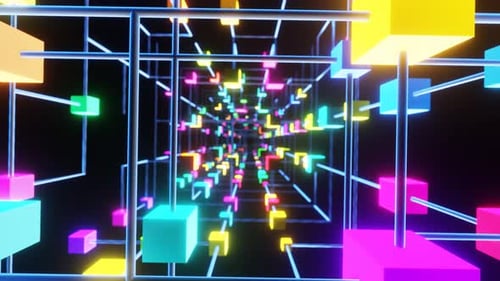 Vuelo a través de un pasillo cúbico de cubos