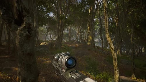 4K Fake forest shooter. 3D forest shooter