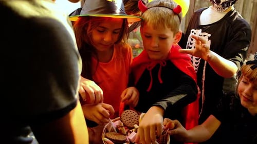 Children are Celebrating Halloween in Costumes
