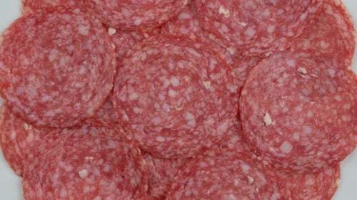 Macro Shot of Cured Salami Slices