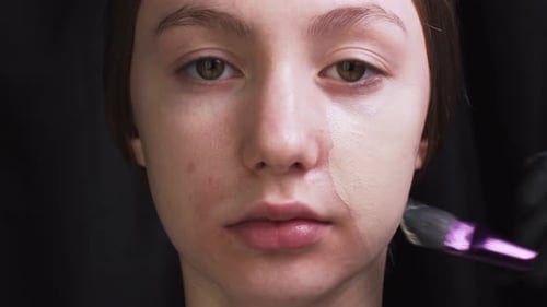 Foundation Applied to Woman's Face with Brush