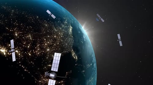 Los satélites terrestres artificiales de los Estados Unidos reciben y transmiten señales.